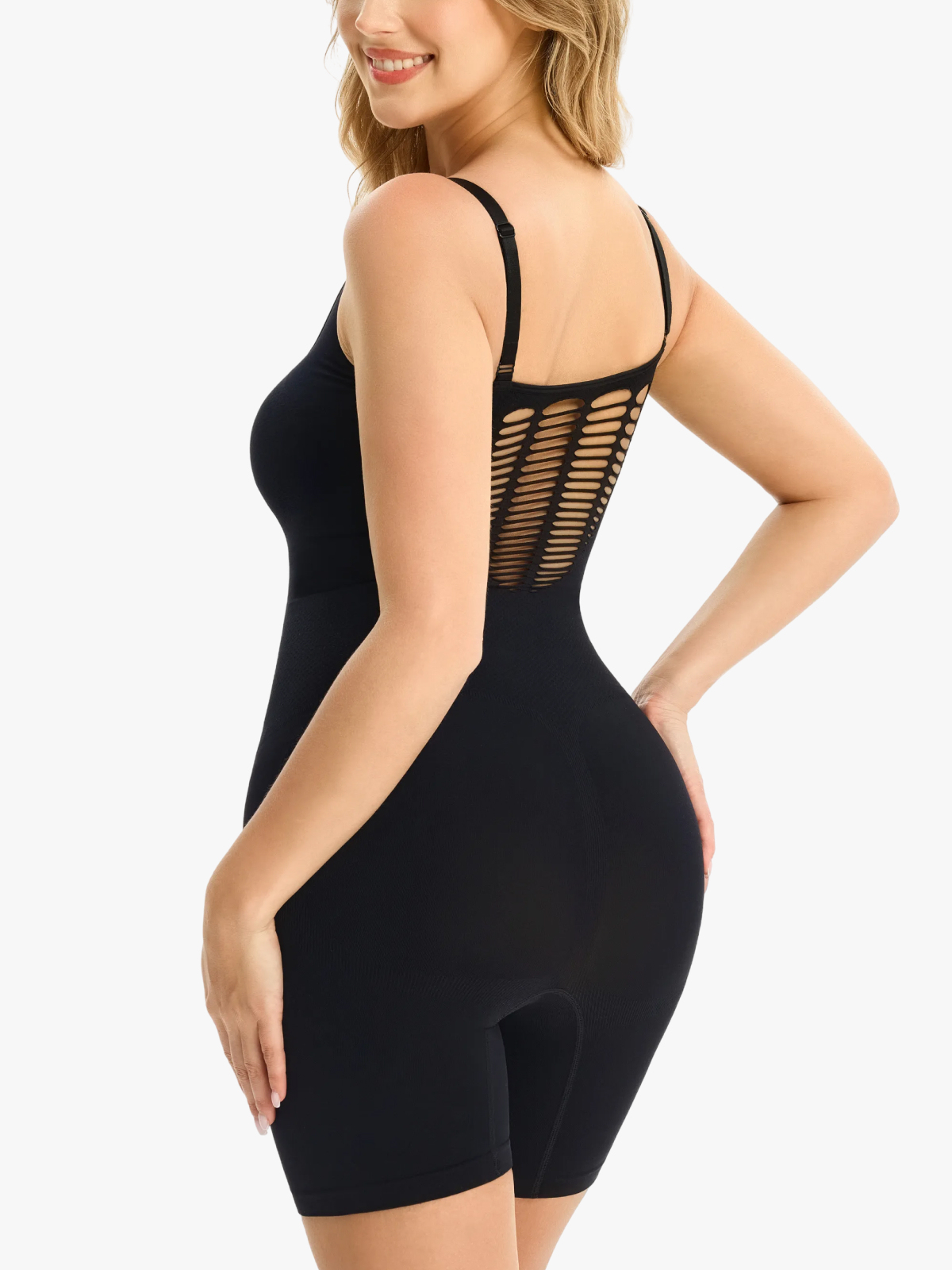 Square Neck Breathable Backless Mid-Thigh Bodysuit