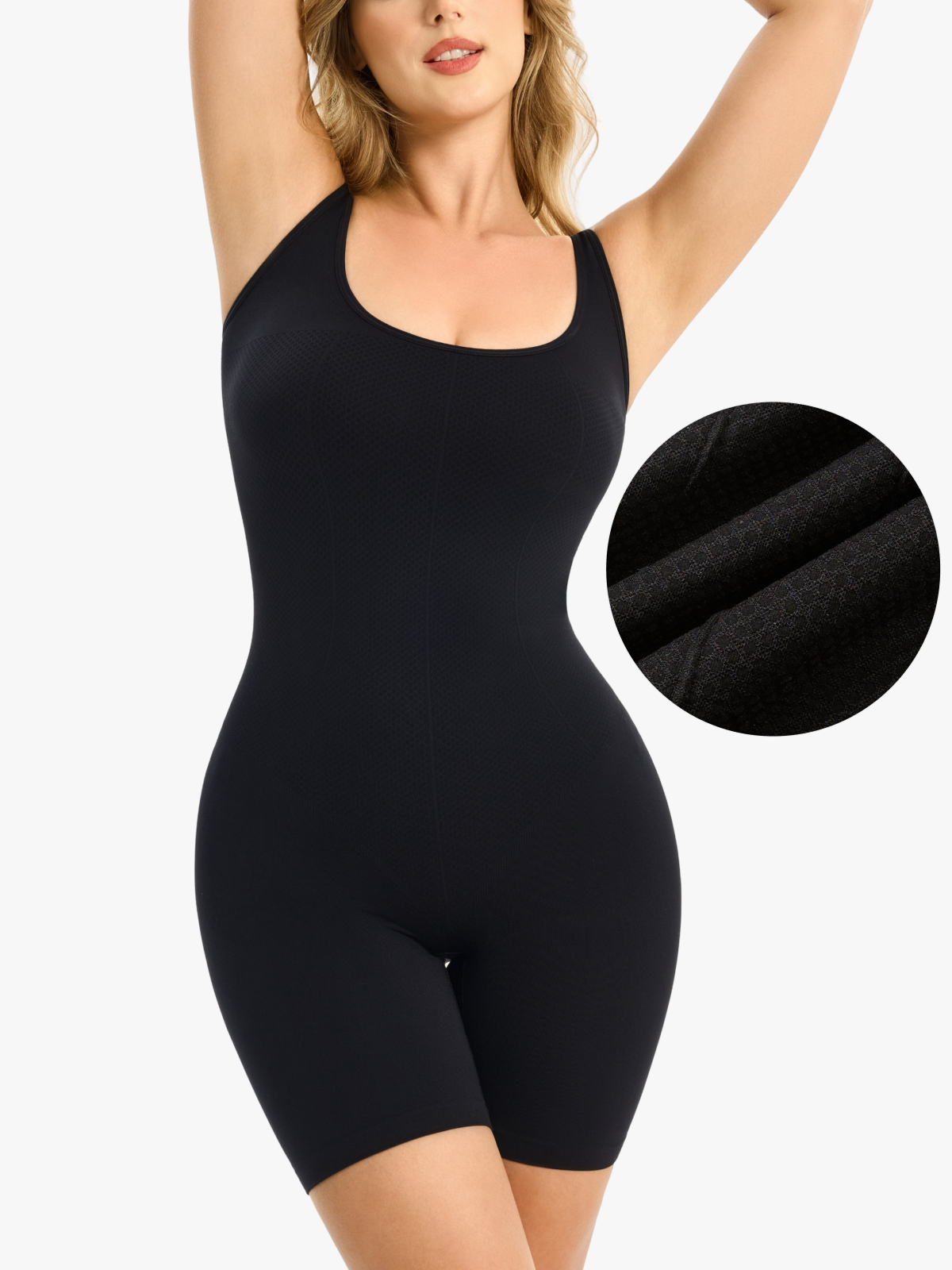 Square Neck Breathable Backless Mid-Thigh Bodysuit