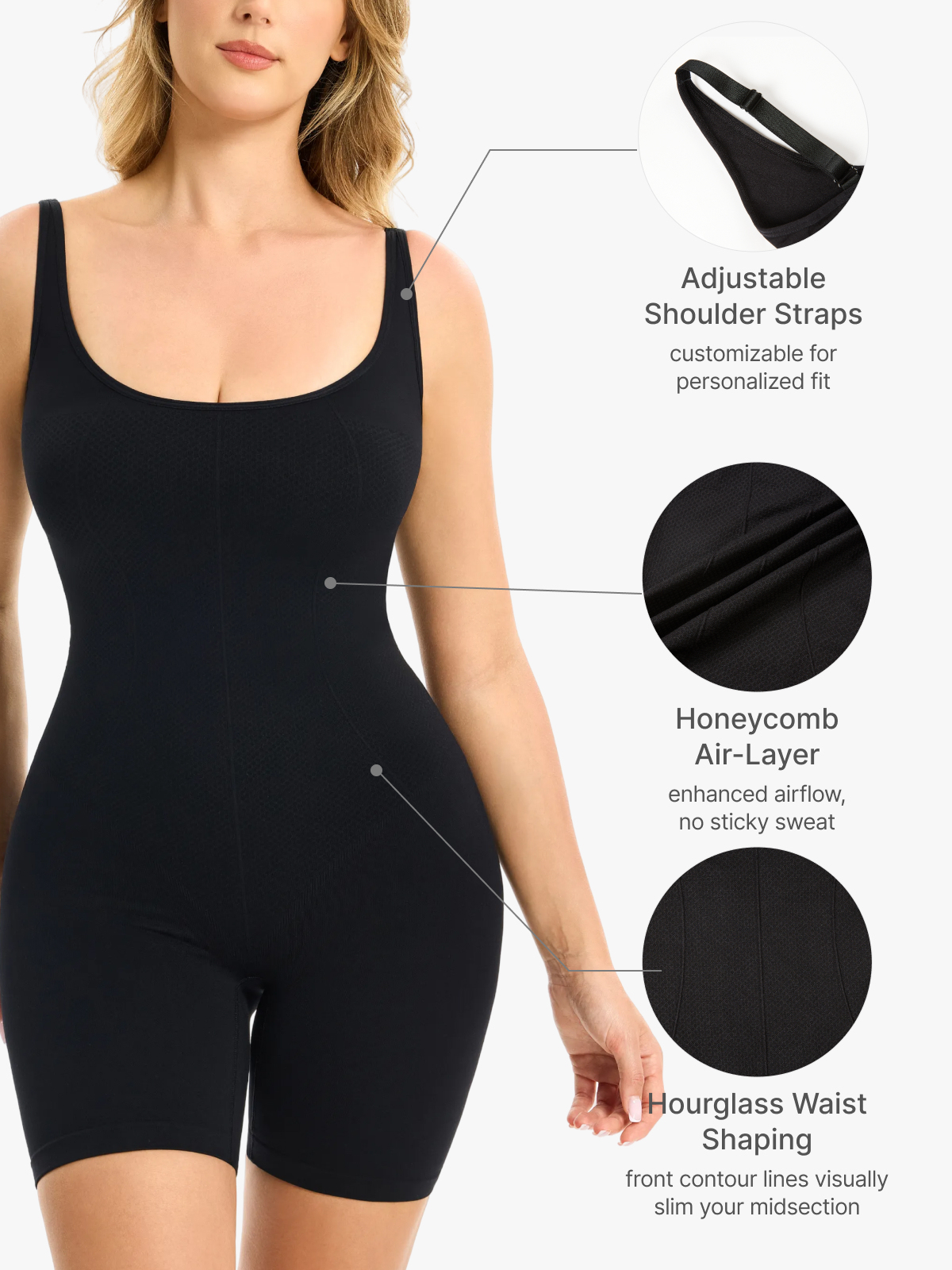 Square Neck Breathable Backless Mid-Thigh Bodysuit