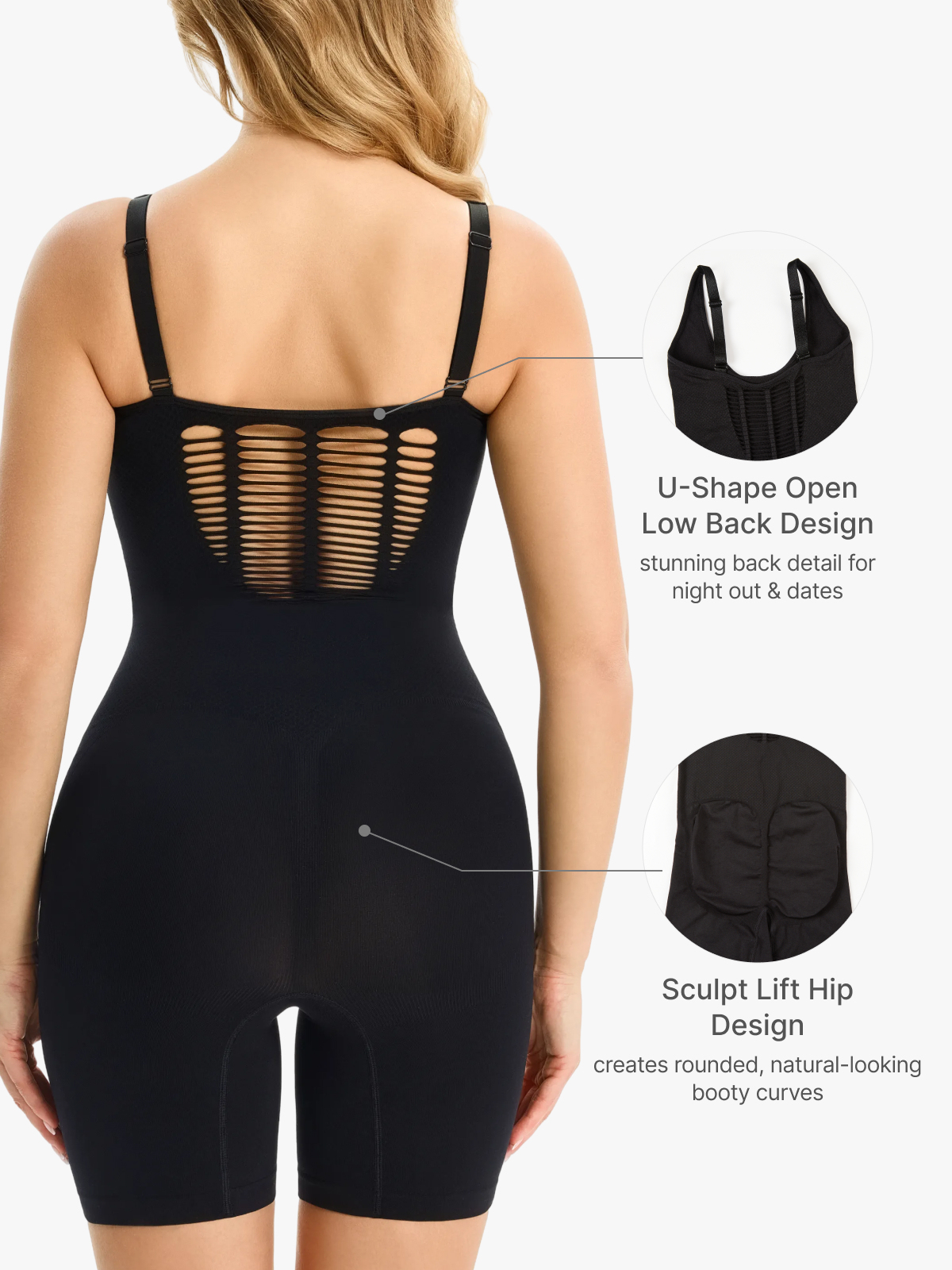 Square Neck Breathable Backless Mid-Thigh Bodysuit