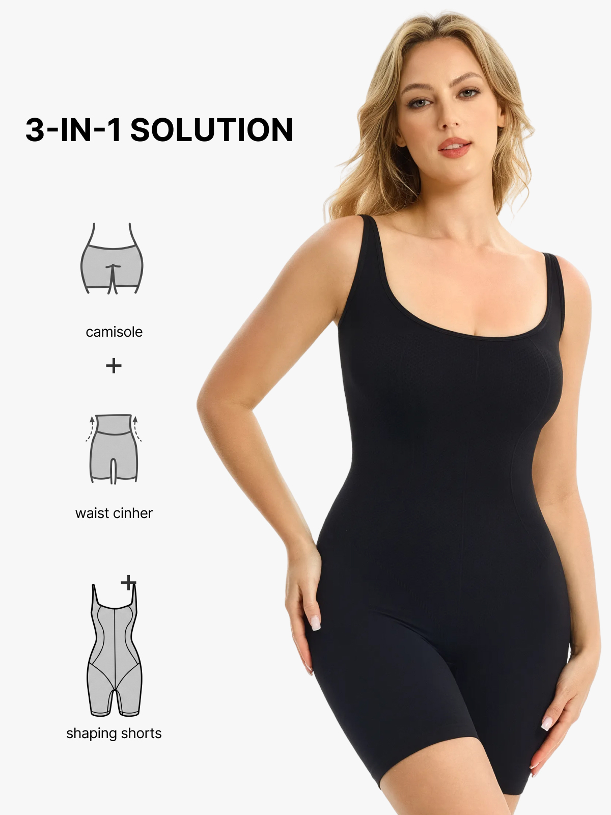 Square Neck Breathable Backless Mid-Thigh Bodysuit