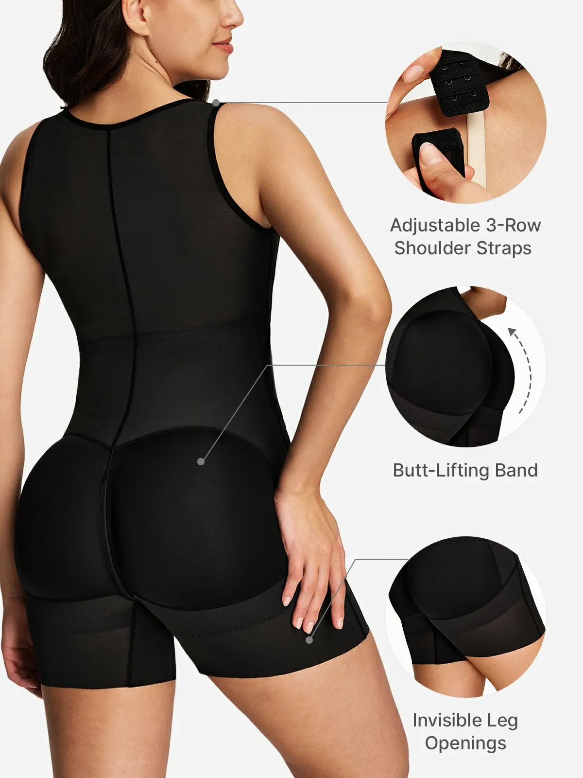 Open Bust Tummy Control Zip-up Mid-Thigh Bodysuit