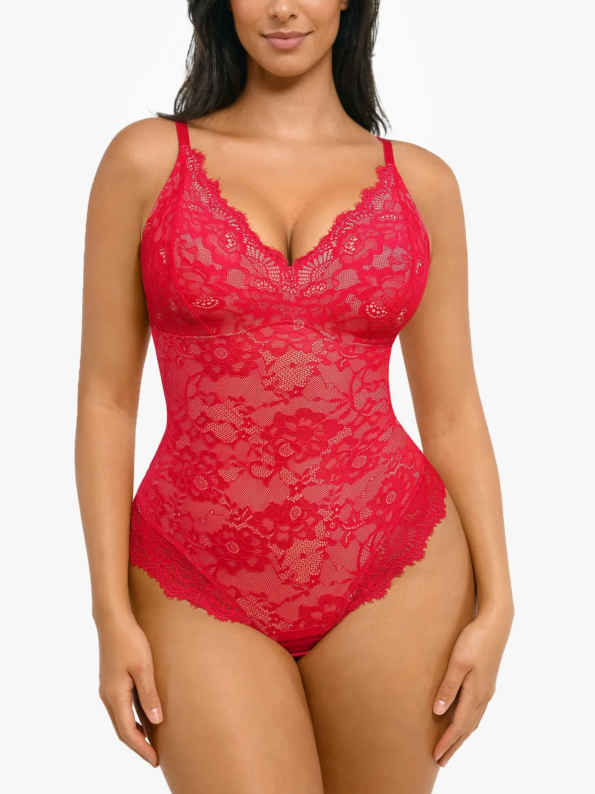 Lace Smoothing Tummy Control Cami Thong Bodysuit
