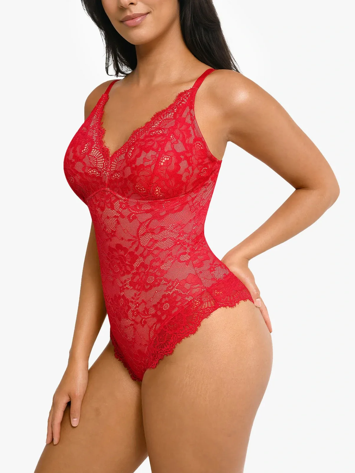 Lace Smoothing Tummy Control Cami Thong Bodysuit