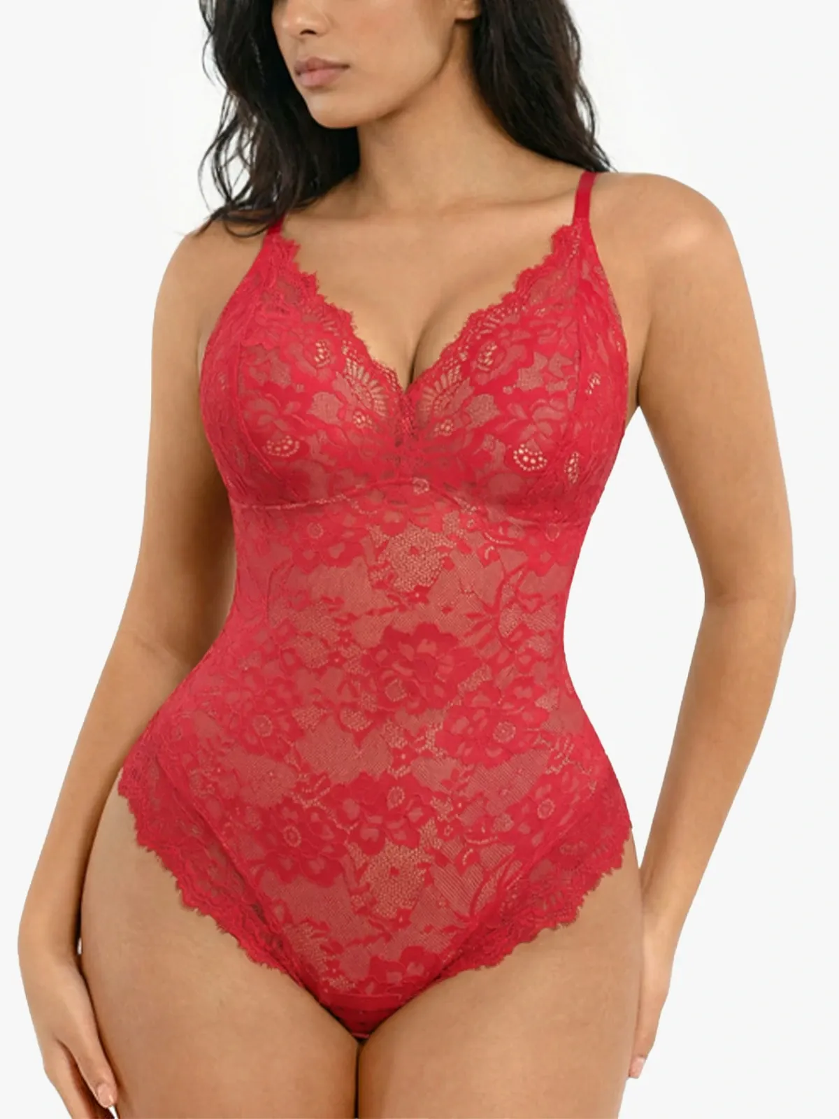 Lace Smoothing Tummy Control Cami Thong Bodysuit
