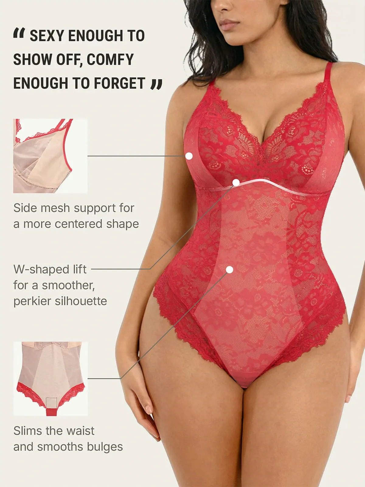 Lace Smoothing Tummy Control Cami Thong Bodysuit