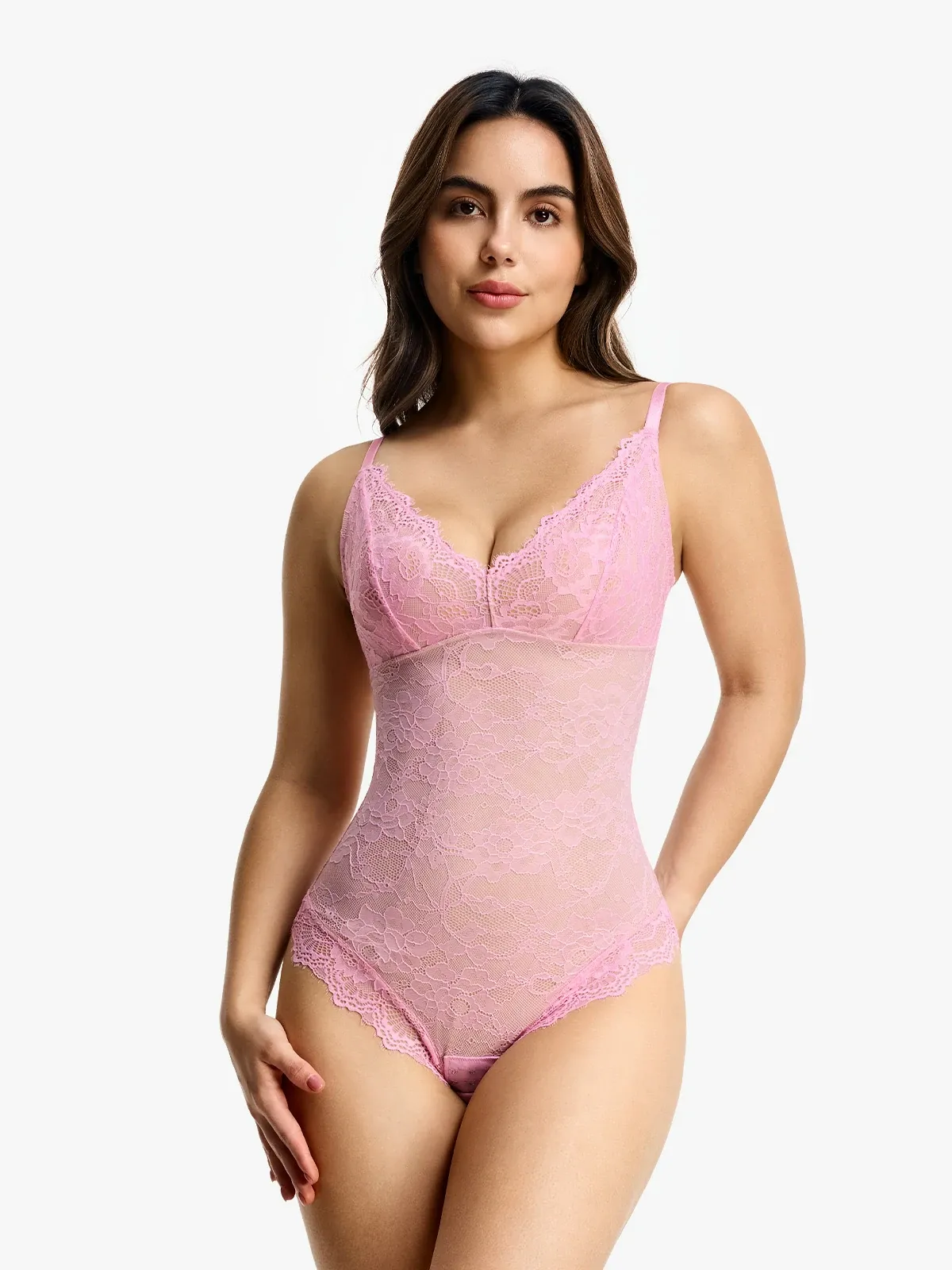 Lace Plunge Tummy Control Cami Thong Bodysuit