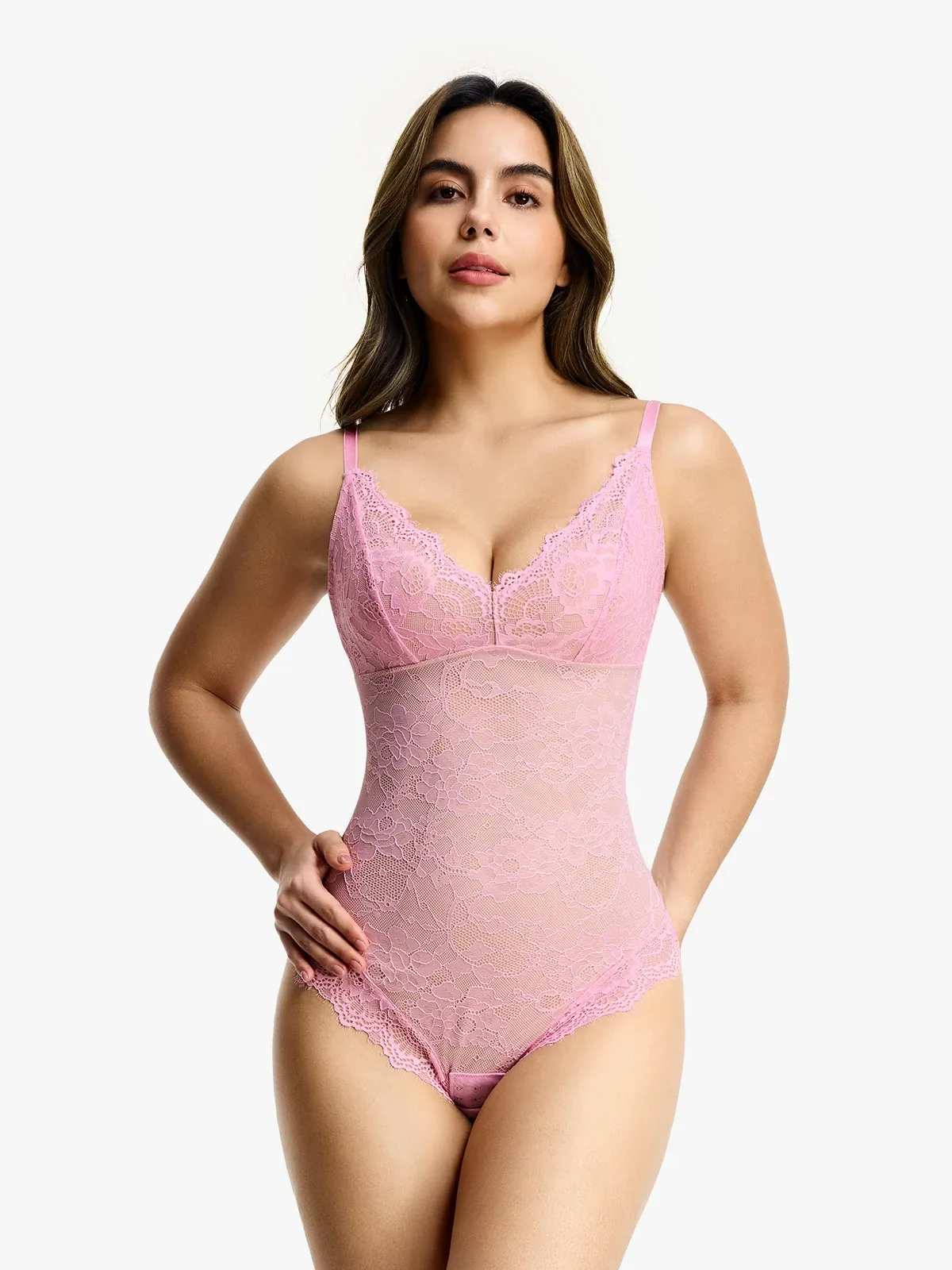 Lace Plunge Tummy Control Cami Thong Bodysuit