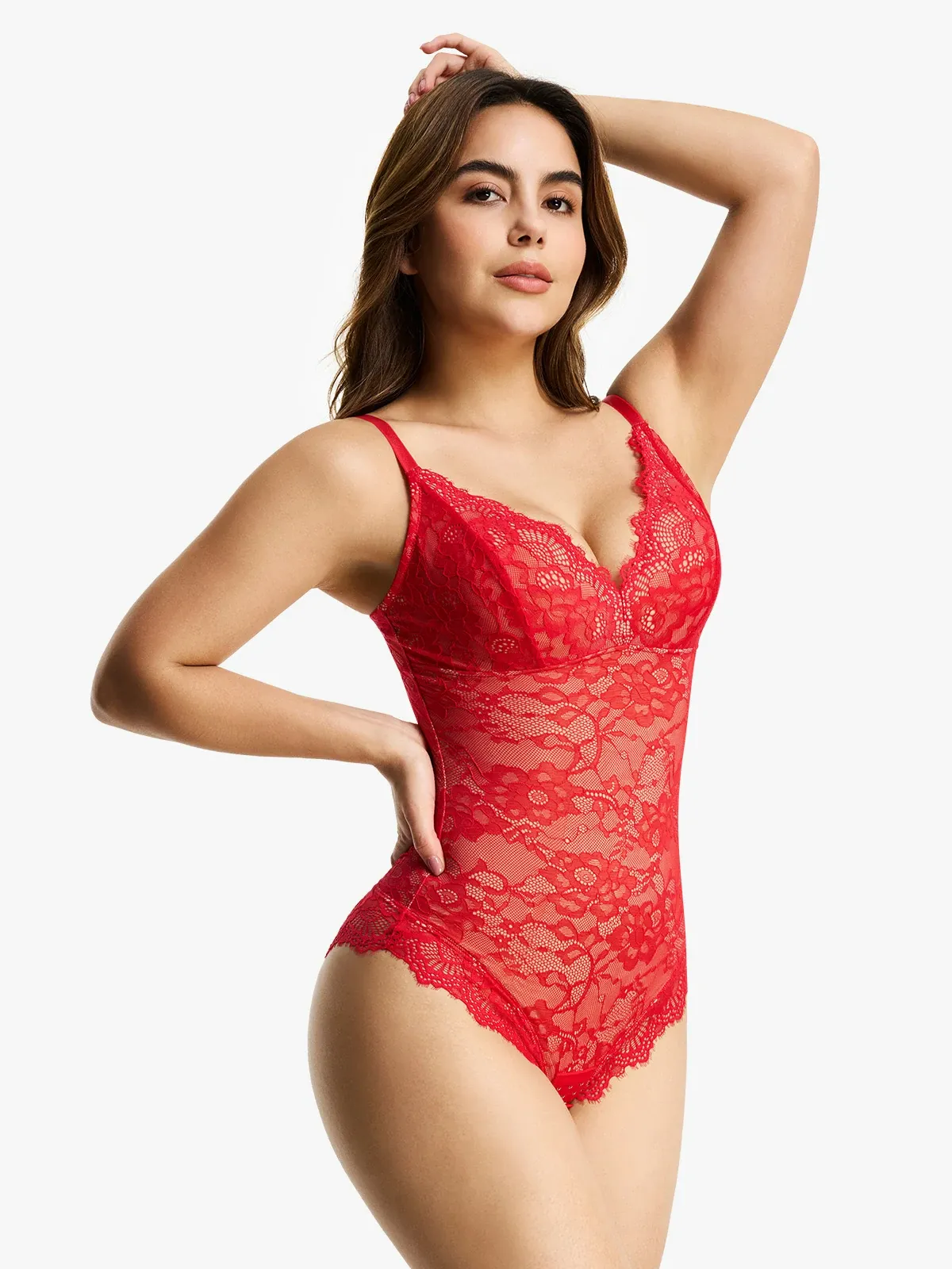 Lace Plunge Tummy Control Cami Thong Bodysuit