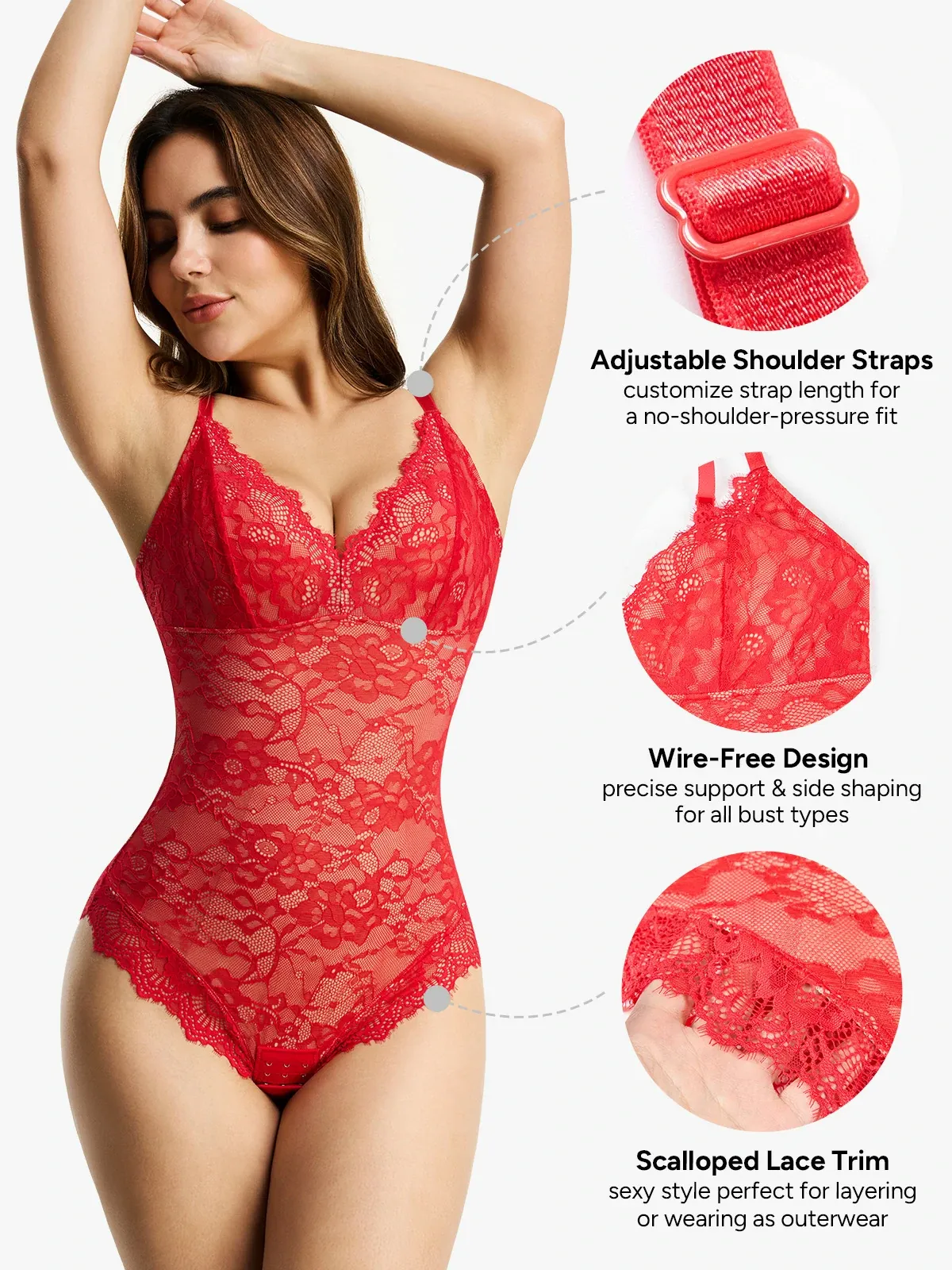 Lace Plunge Tummy Control Cami Thong Bodysuit