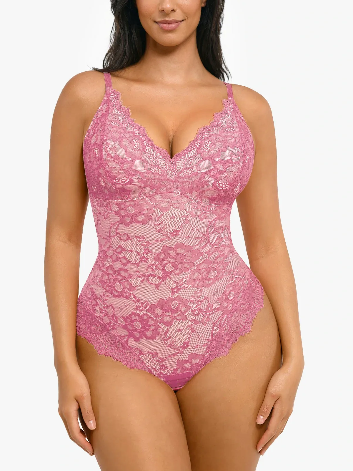 Lace Smoothing Tummy Control Cami Thong Bodysuit