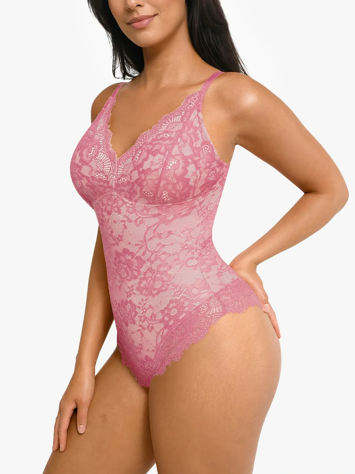 Lace Smoothing Tummy Control Cami Thong Bodysuit