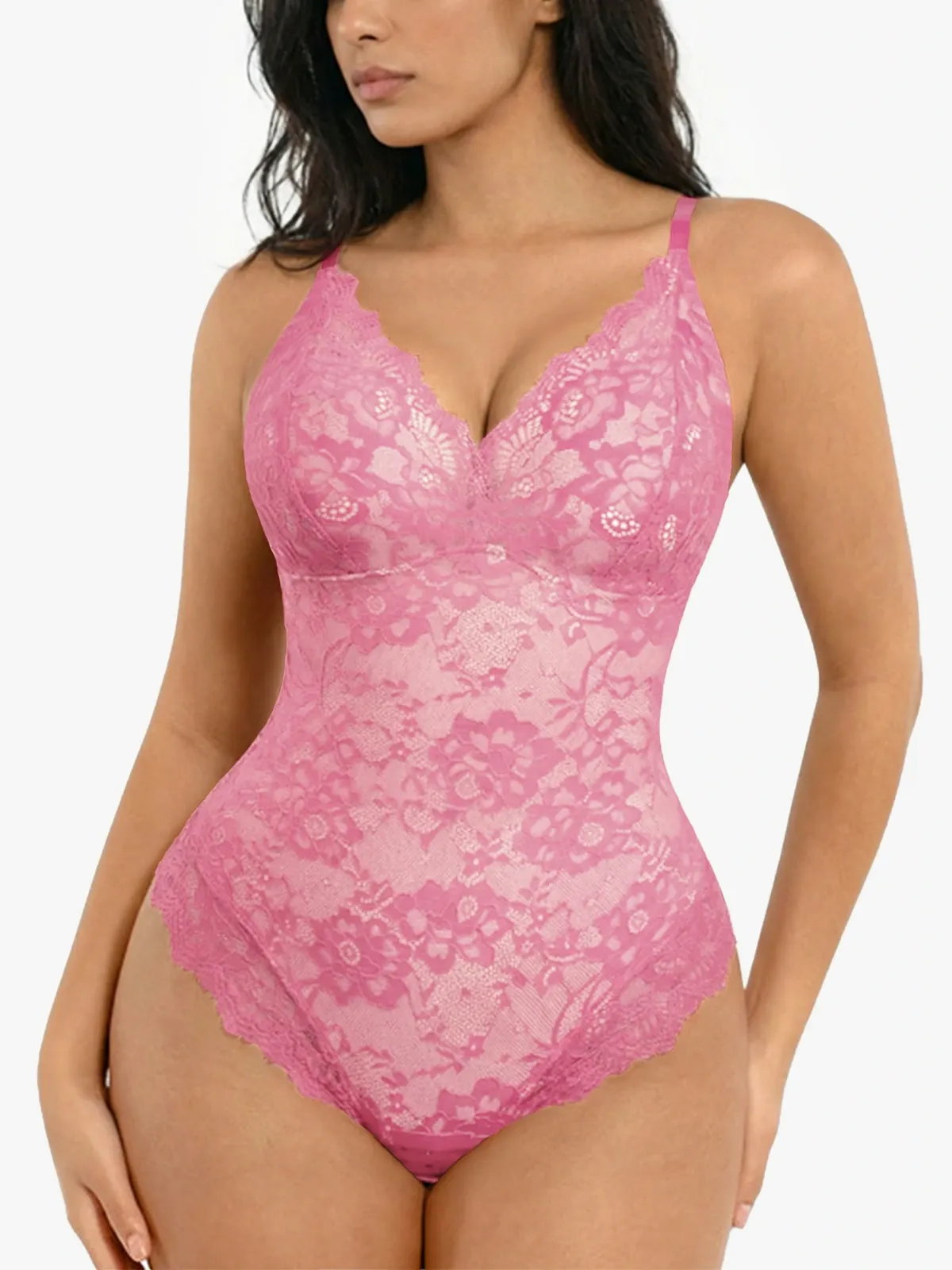 Lace Smoothing Tummy Control Cami Thong Bodysuit