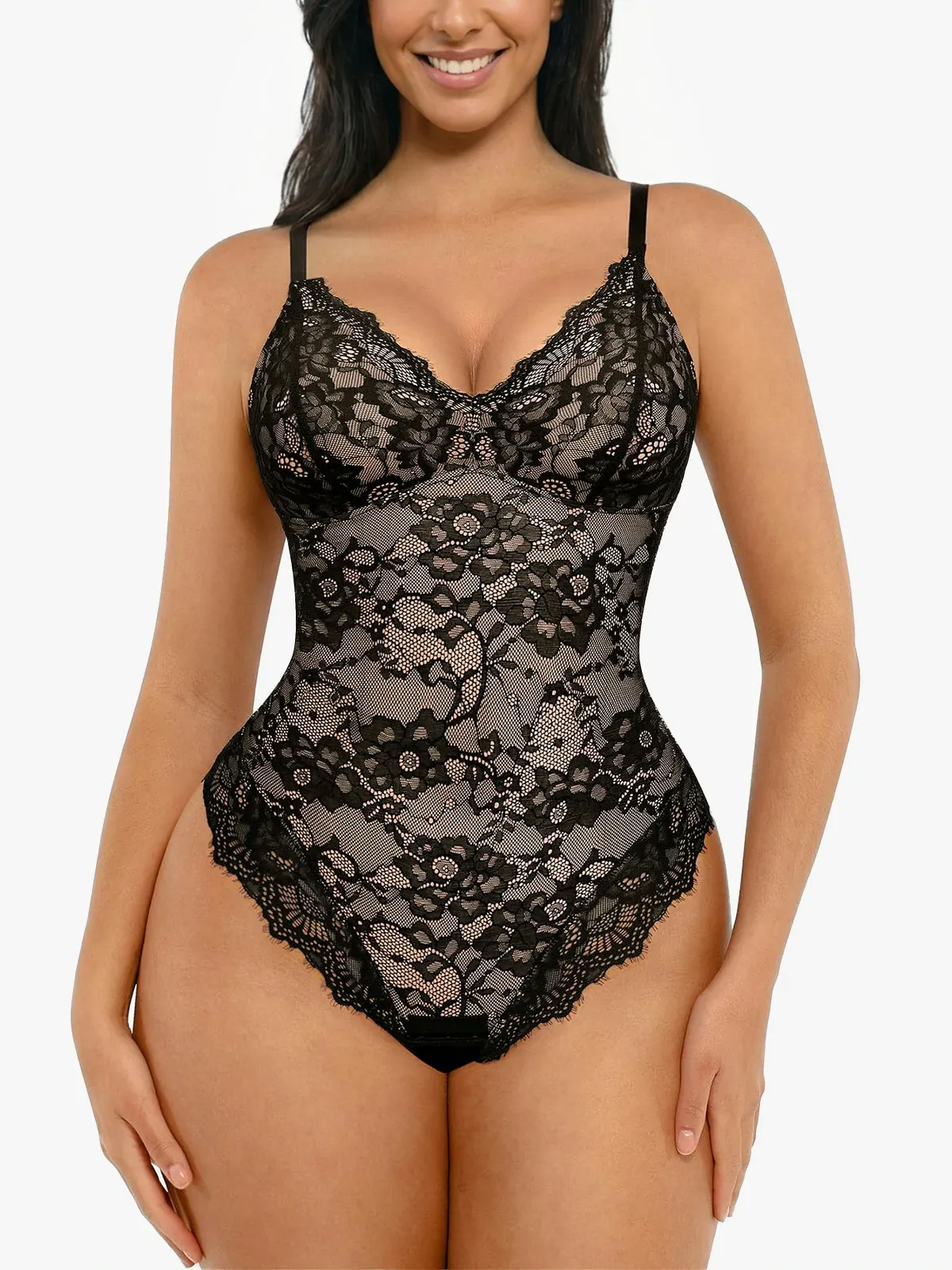 Lace Smoothing Tummy Control Cami Thong Bodysuit