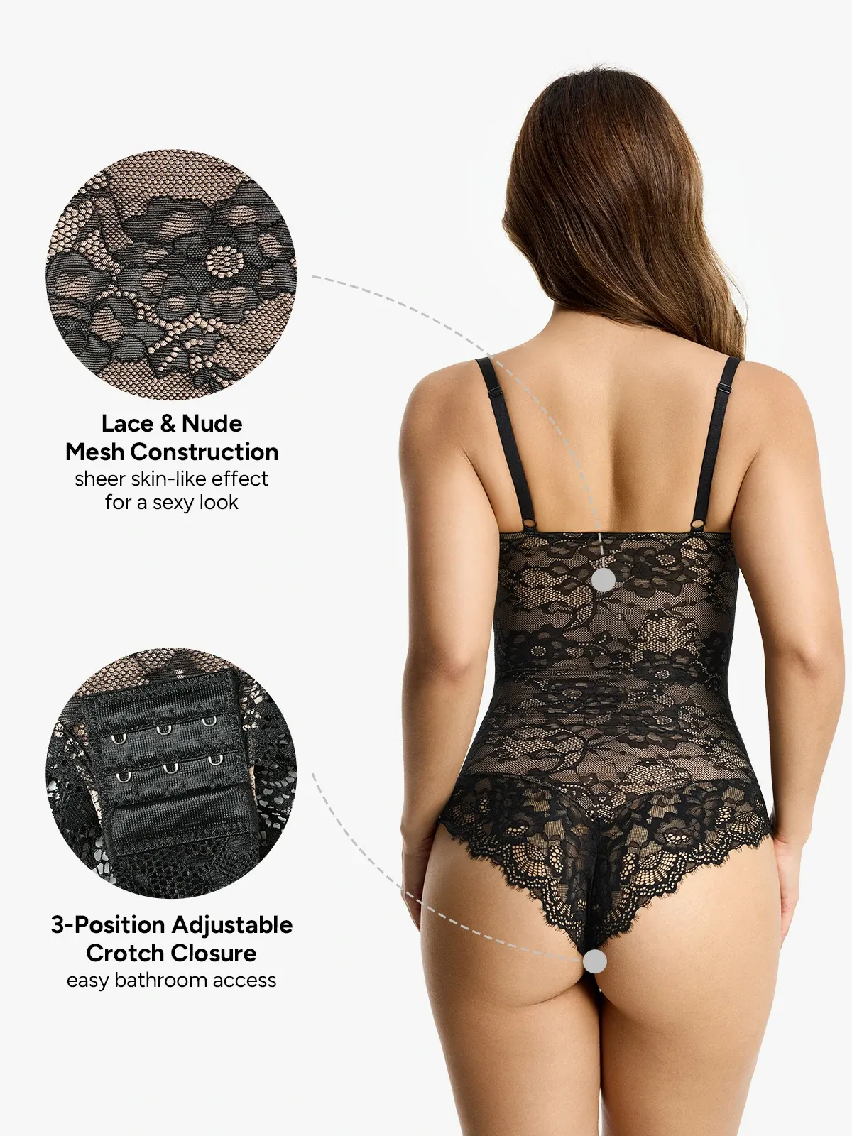 Lace Plunge Tummy Control Cami Thong Bodysuit