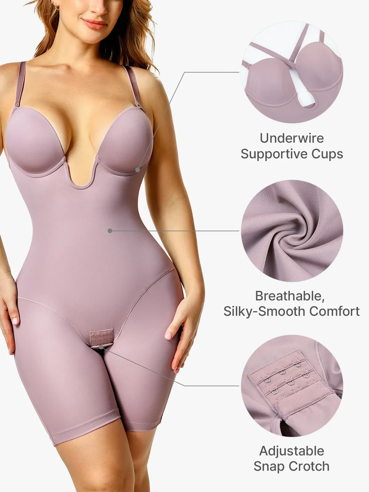 Body à mi-cuisse avec contrôle du ventre en forme de U