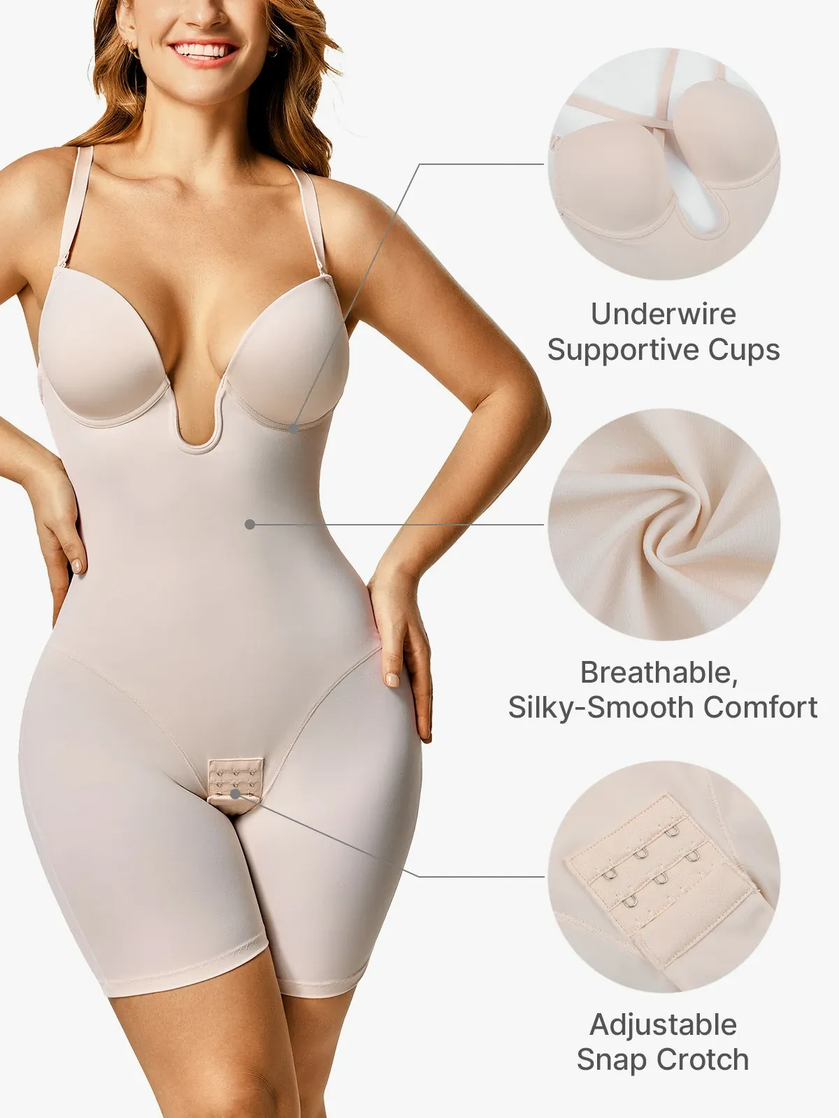 Body en forme de U avec contrôle du ventre, débardeur mi-cuisse