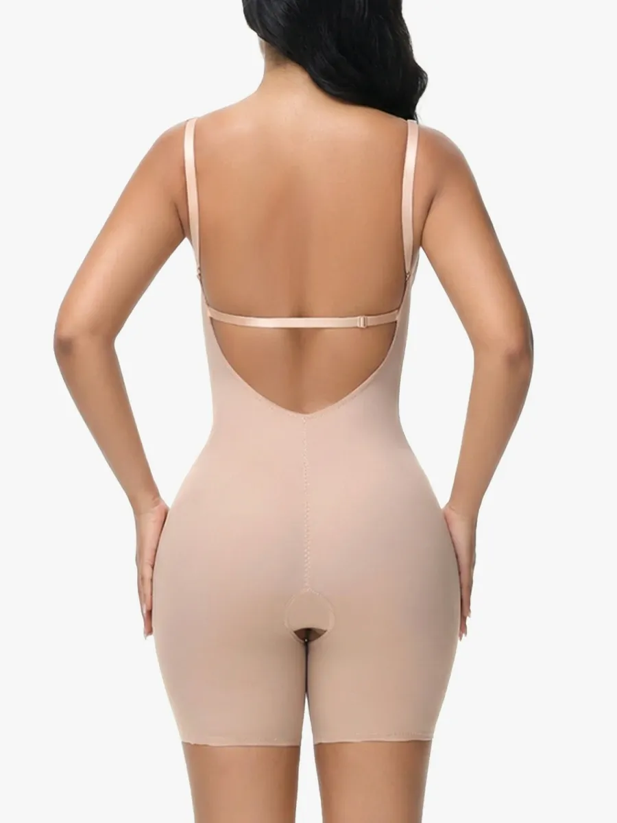 U Plunge Backless Tummy Control Cami Mid-Thigh Bodysuit