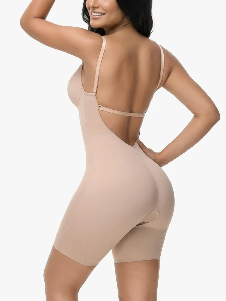 U Plunge Backless Tummy Control Cami Mid-Thigh Bodysuit