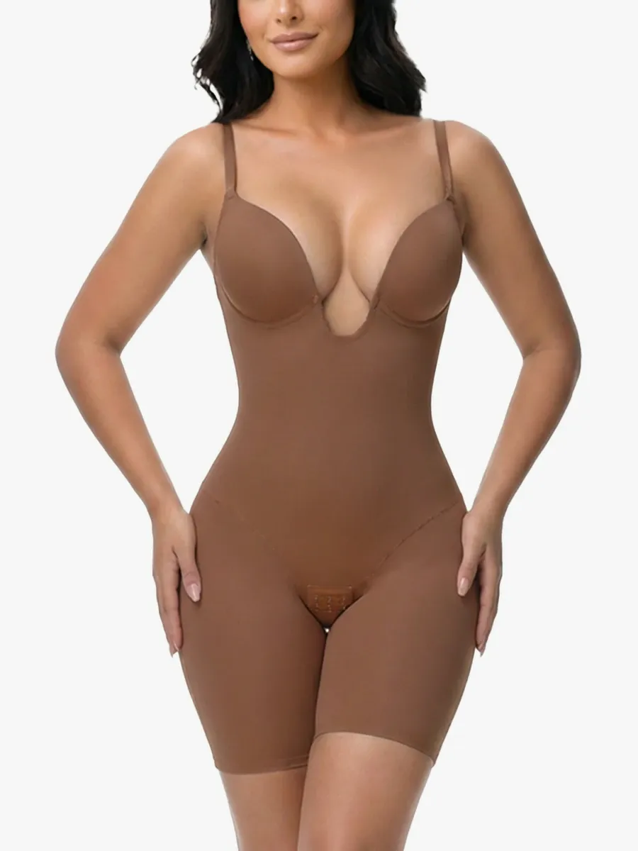 U Plunge Backless Tummy Control Cami Mid-Thigh Bodysuit