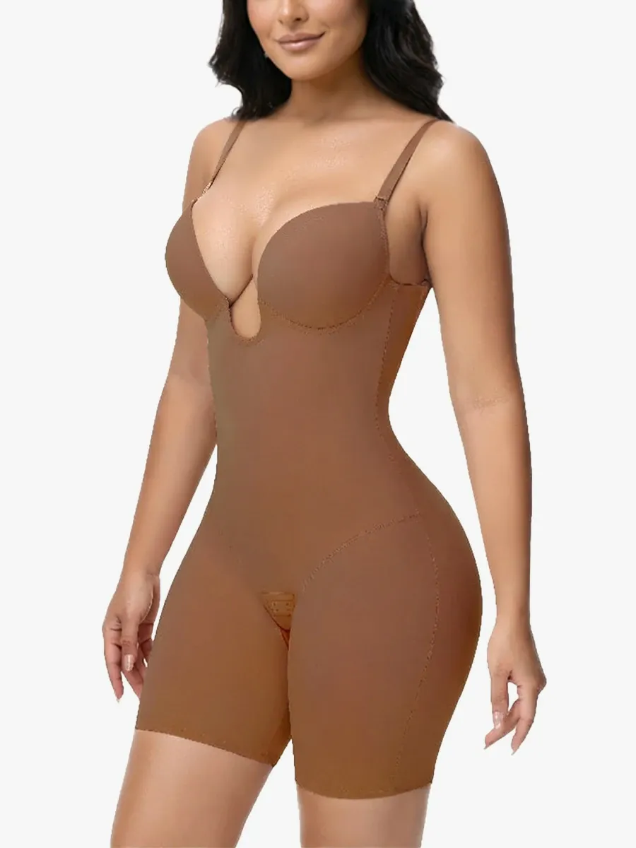 U Plunge Backless Tummy Control Cami Mid-Thigh Bodysuit