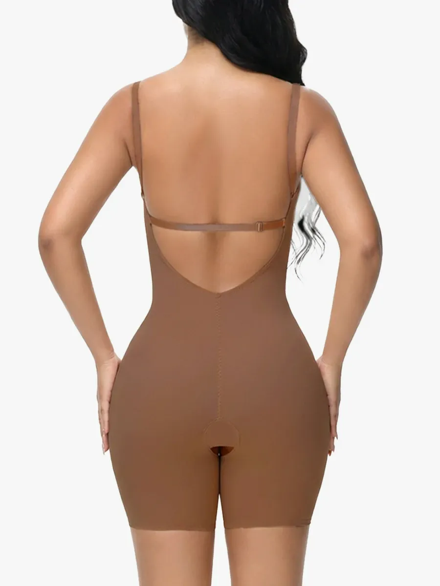 U Plunge Backless Tummy Control Cami Mid-Thigh Bodysuit
