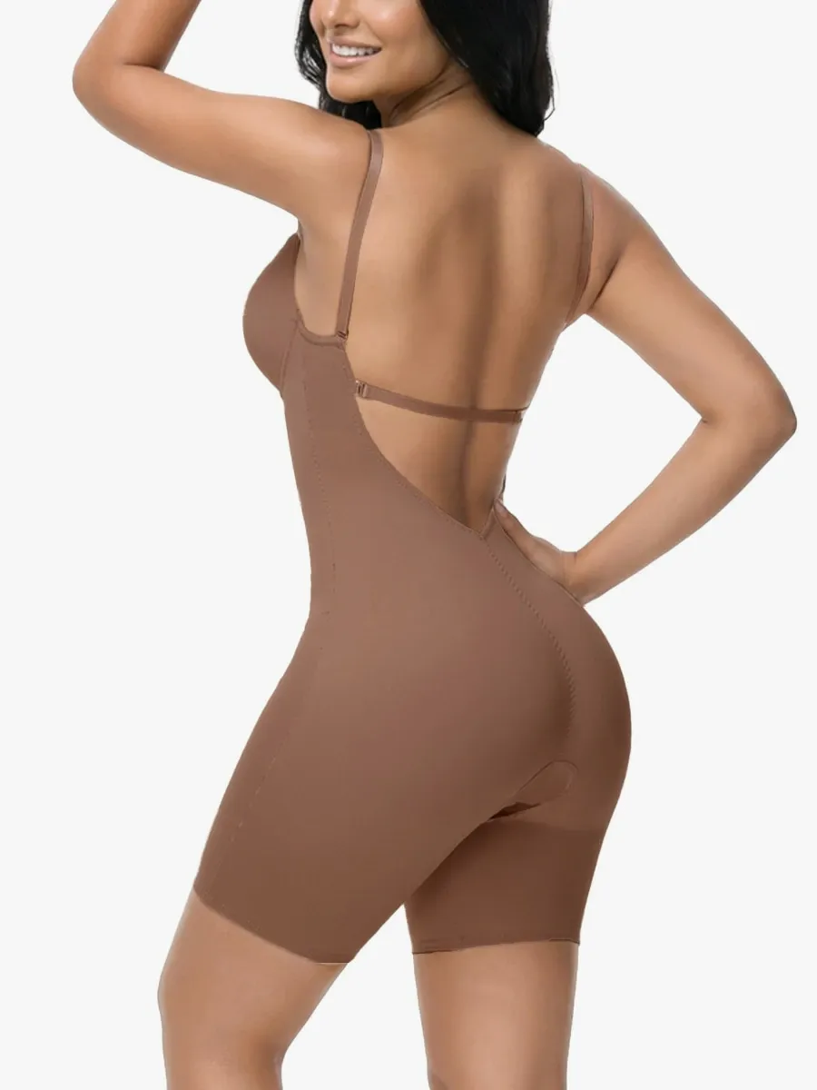 U Plunge Backless Tummy Control Cami Mid-Thigh Bodysuit