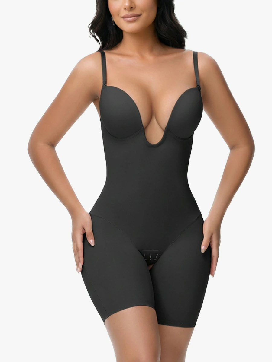 U Plunge Backless Tummy Control Cami Mid-Thigh Bodysuit