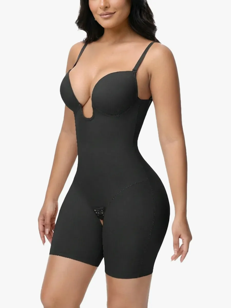 U Plunge Backless Tummy Control Cami Mid-Thigh Bodysuit