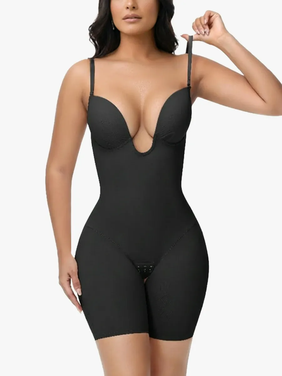 U Plunge Backless Tummy Control Cami Mid-Thigh Bodysuit