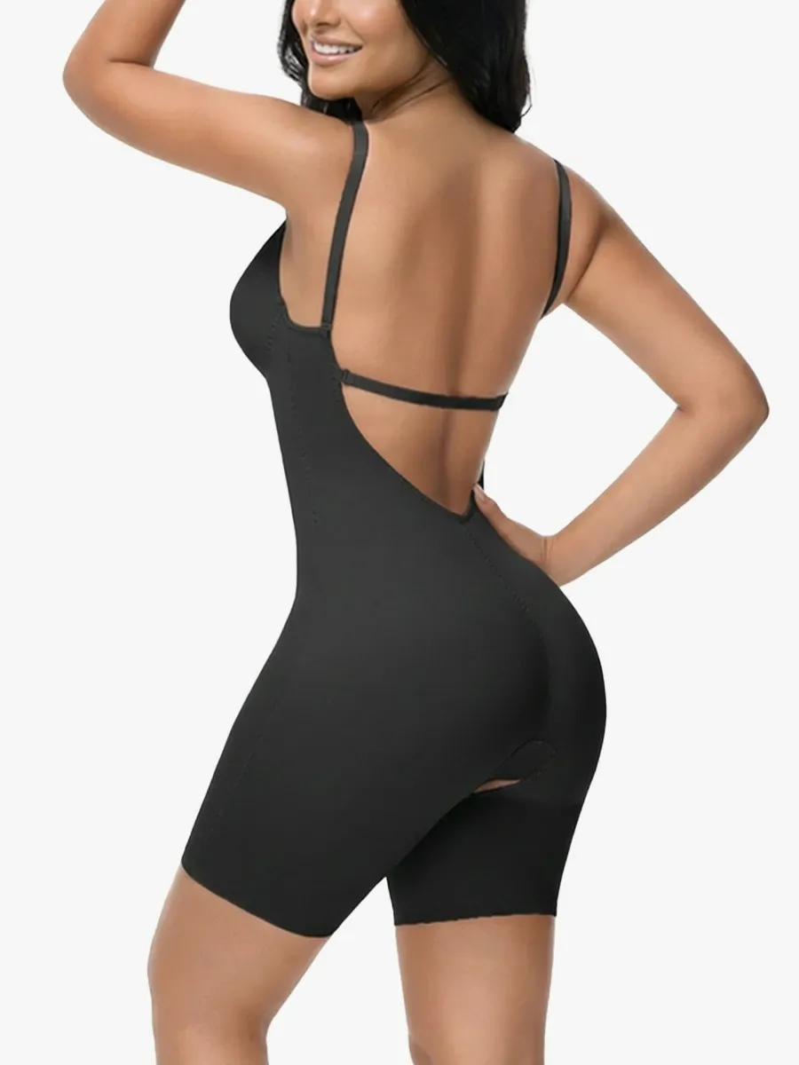U Plunge Backless Tummy Control Cami Mid-Thigh Bodysuit