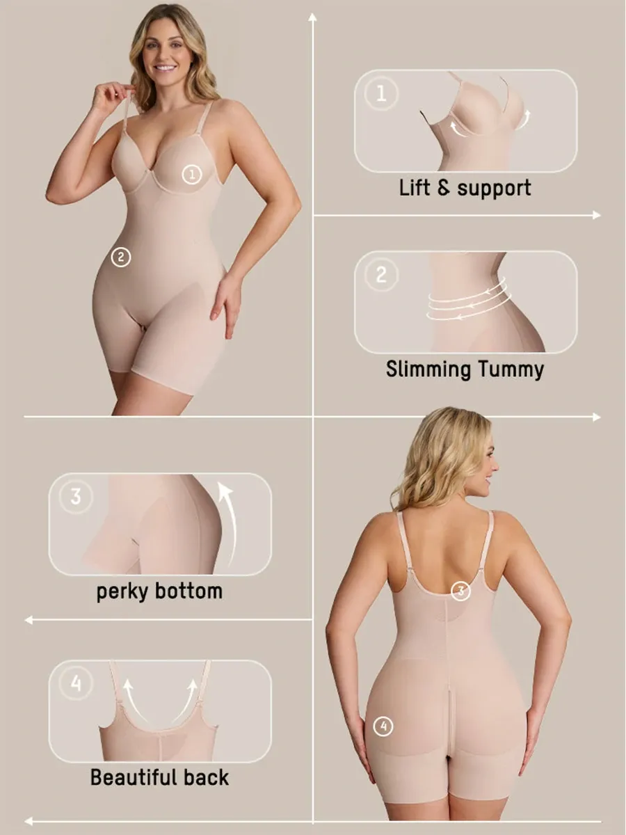 Seamless Plunge Underwire Cami Mid-Thigh Bodysuit