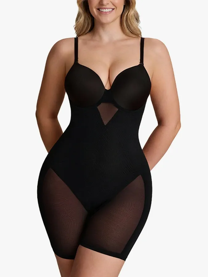 Seamless Plunge Underwire Cami Mid-Thigh Bodysuit