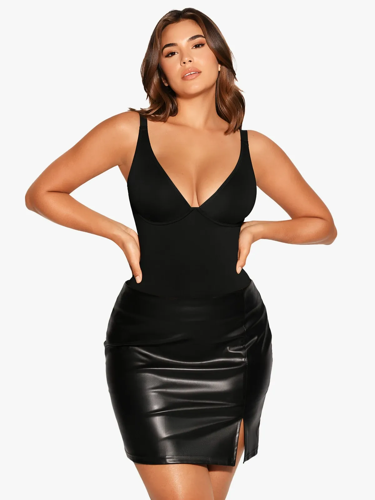 Deep Plunge Underwire Tummy Control Thong Bodysuit