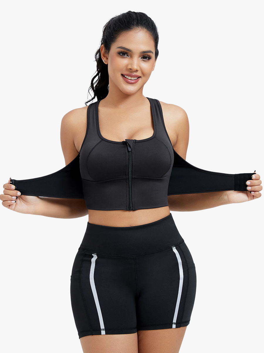 Zip Front Padded Yoga Bra Fitness Workout Sports Bras-Brabic