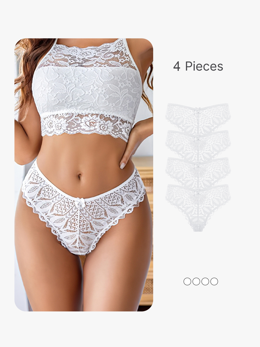 4 Pieces Lace Criss Cross Bikini Underwear Sexy Cheeky Panties-Brabic