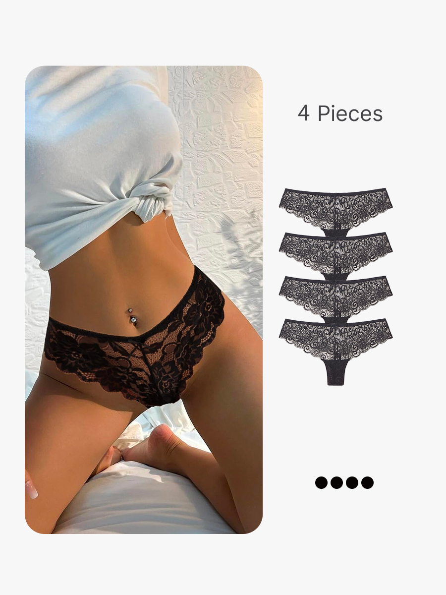 BRABIC 4-Piece Set Women Floral Lace Panties Sexy Hipster Underwear V-