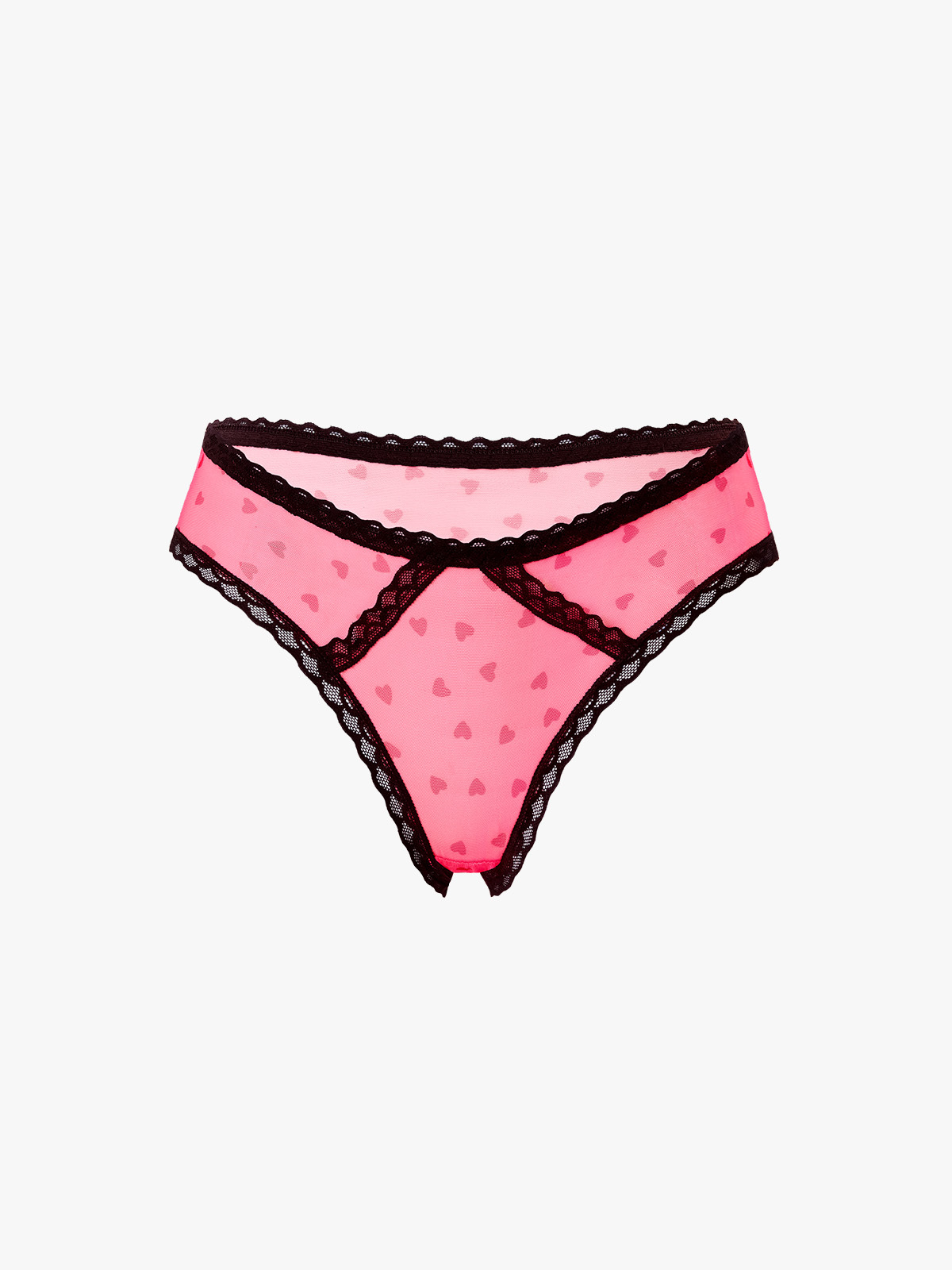 3-Pack Mesh Lace Trim Breathable Heart Print Tanga-Brabic