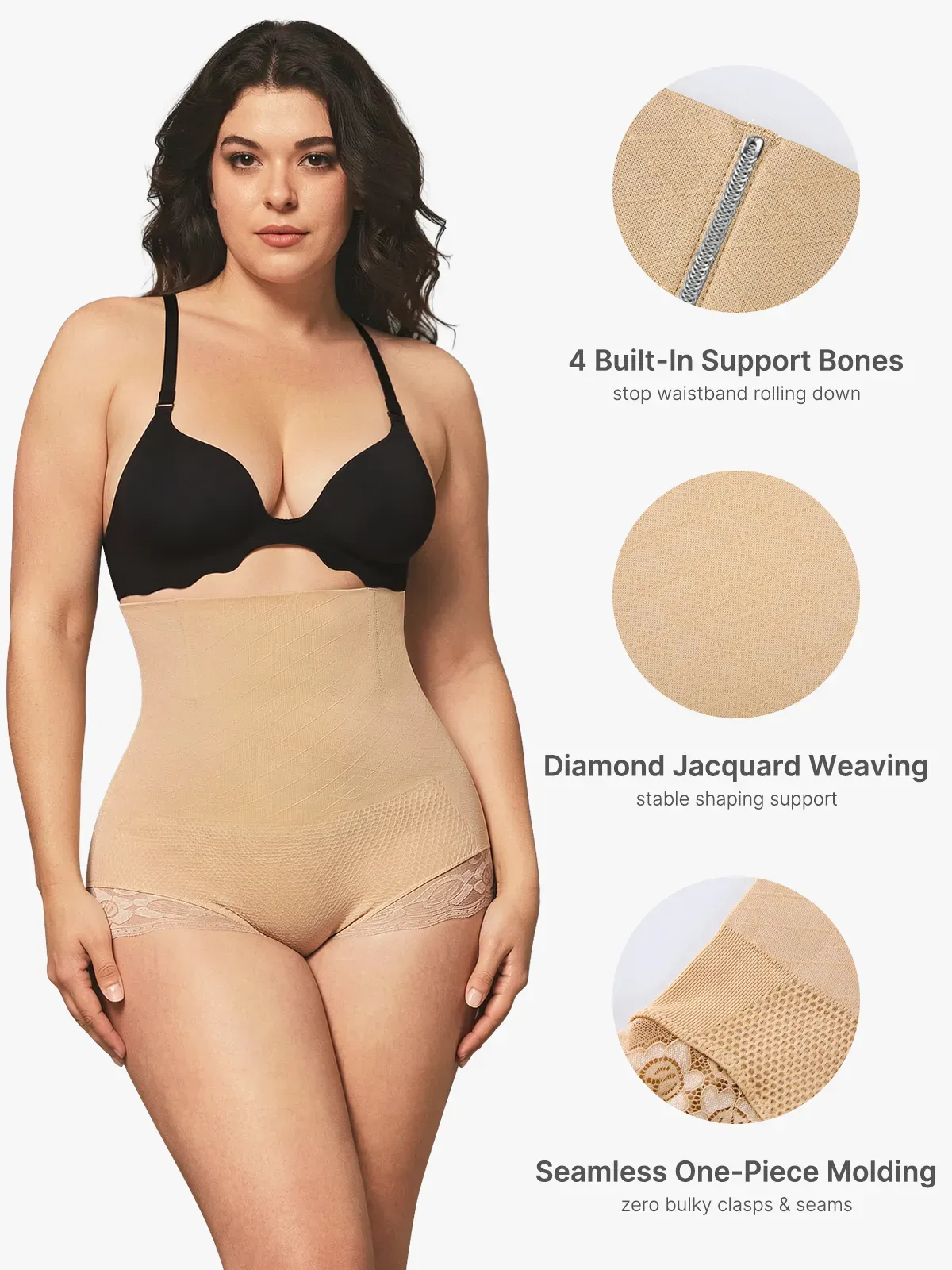 Seamless High Waist Tummy Control Lace Trimmed Control Panties
