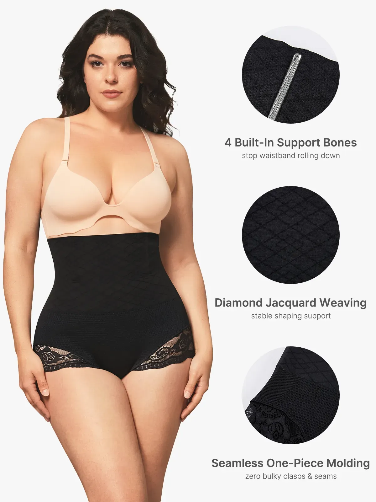 Seamless High Waist Tummy Control Lace Trimmed Control Panties