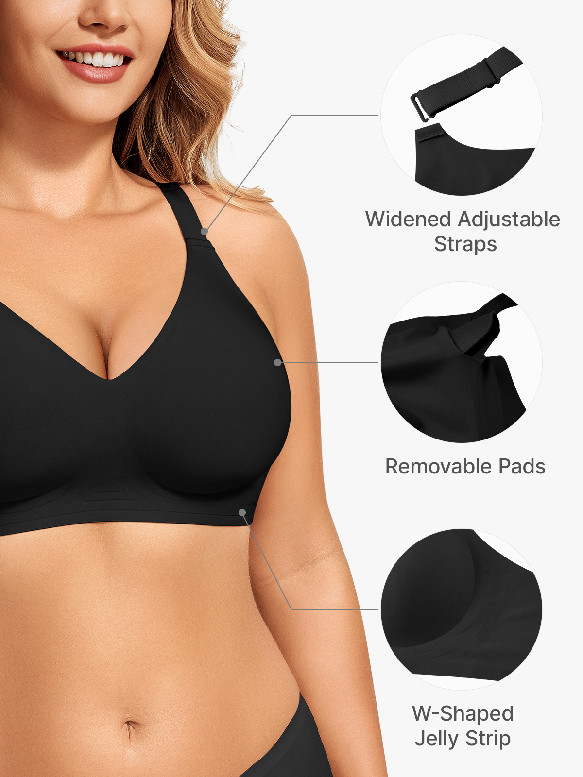 Seamless V-Neck Push up Wireless Everyday Bra