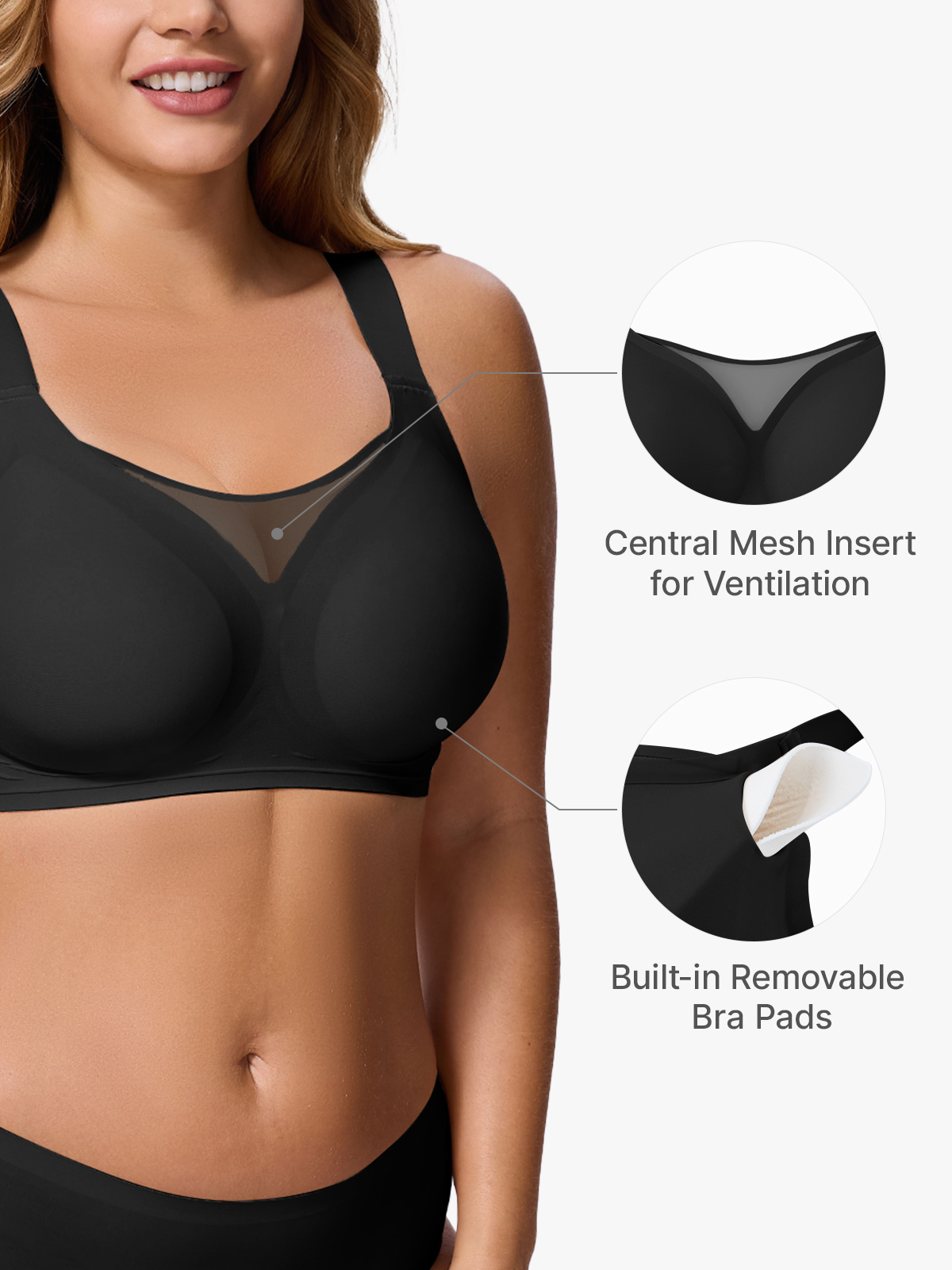 Seamless Mesh Insert Push up Everyday Bra-Brabic