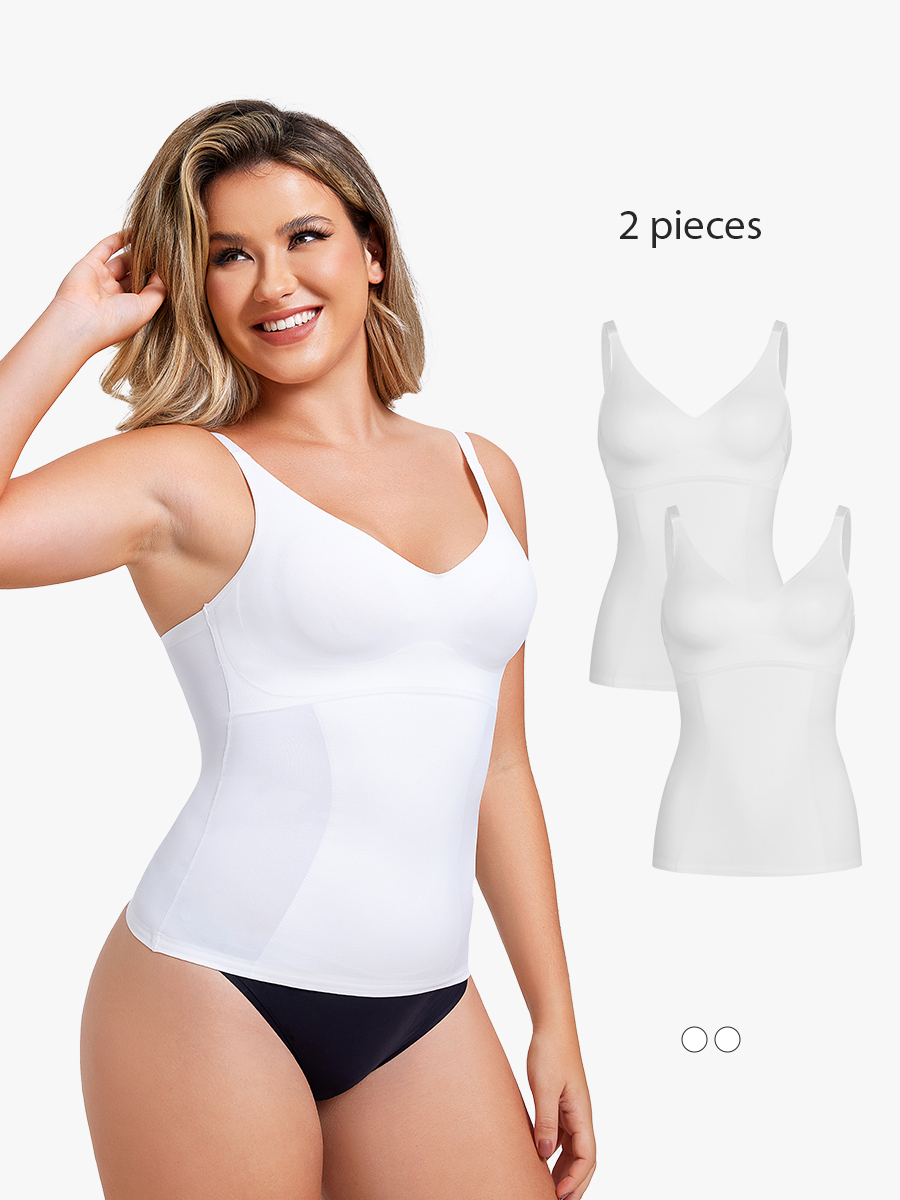 2 Pieces Tummy Control V Neck Shelf Bra Cami Shapewear Everyday Shaping Tank Top-Brabic