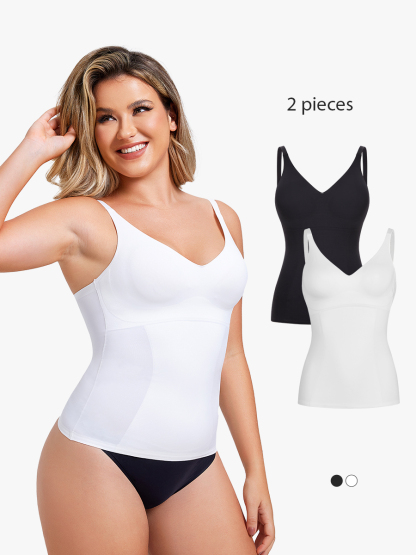 BRABIC 2 Piece Set Tummy Control Shapewear Compression Tank Tops for Women V-Neck Cami Tops TO001