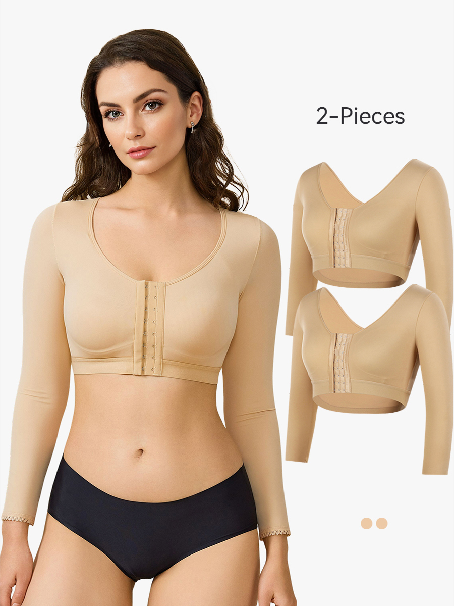2 Pieces Post Surgery Full Arm Compression Sleeves Posture Corrector Shaper Top-Brabic