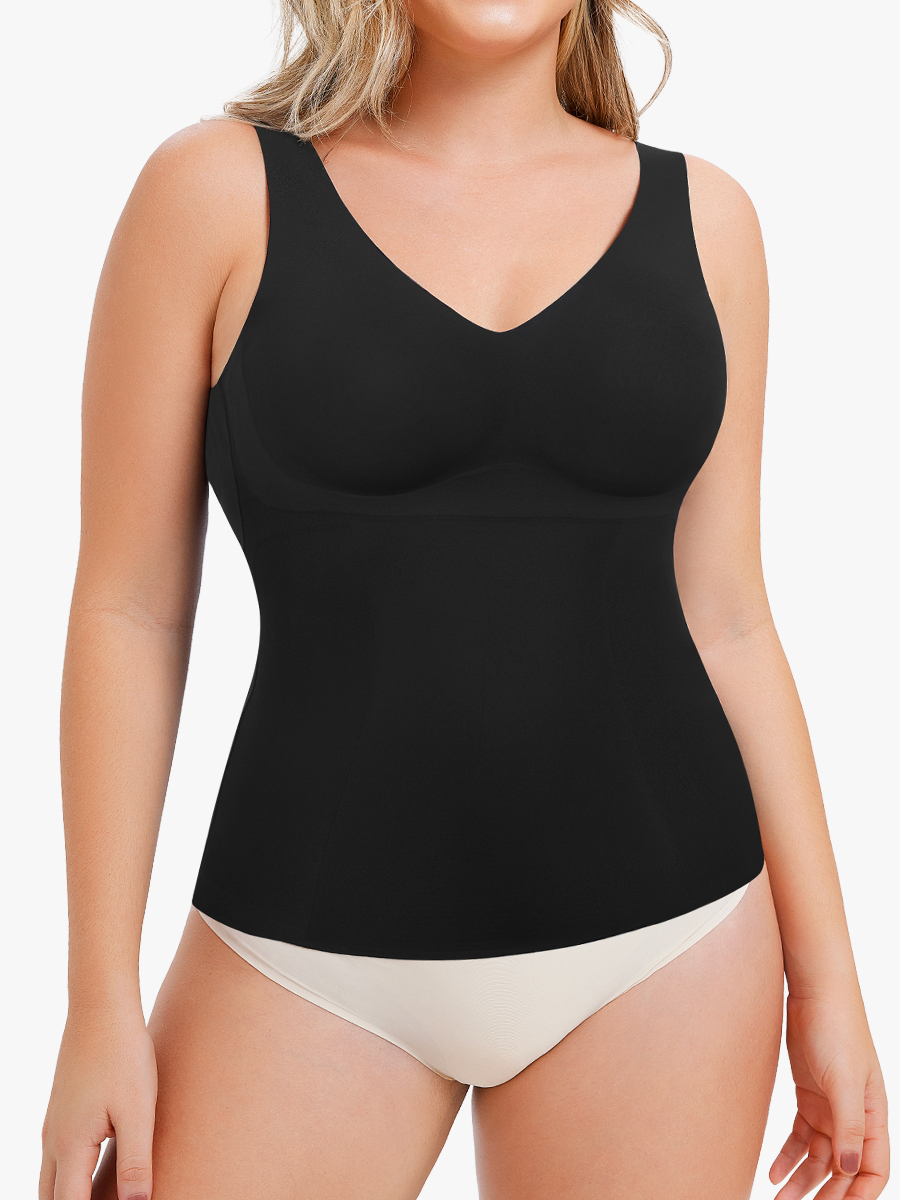 V Neck Wide Strap Shaper Camisole Tummy Control Shape Wear Tank Top-Brabic
