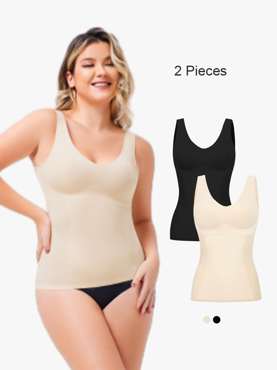 BRABIC 2 Piece Set Tummy Control Compression Tank Top for Women V-Neck Camisole TO005