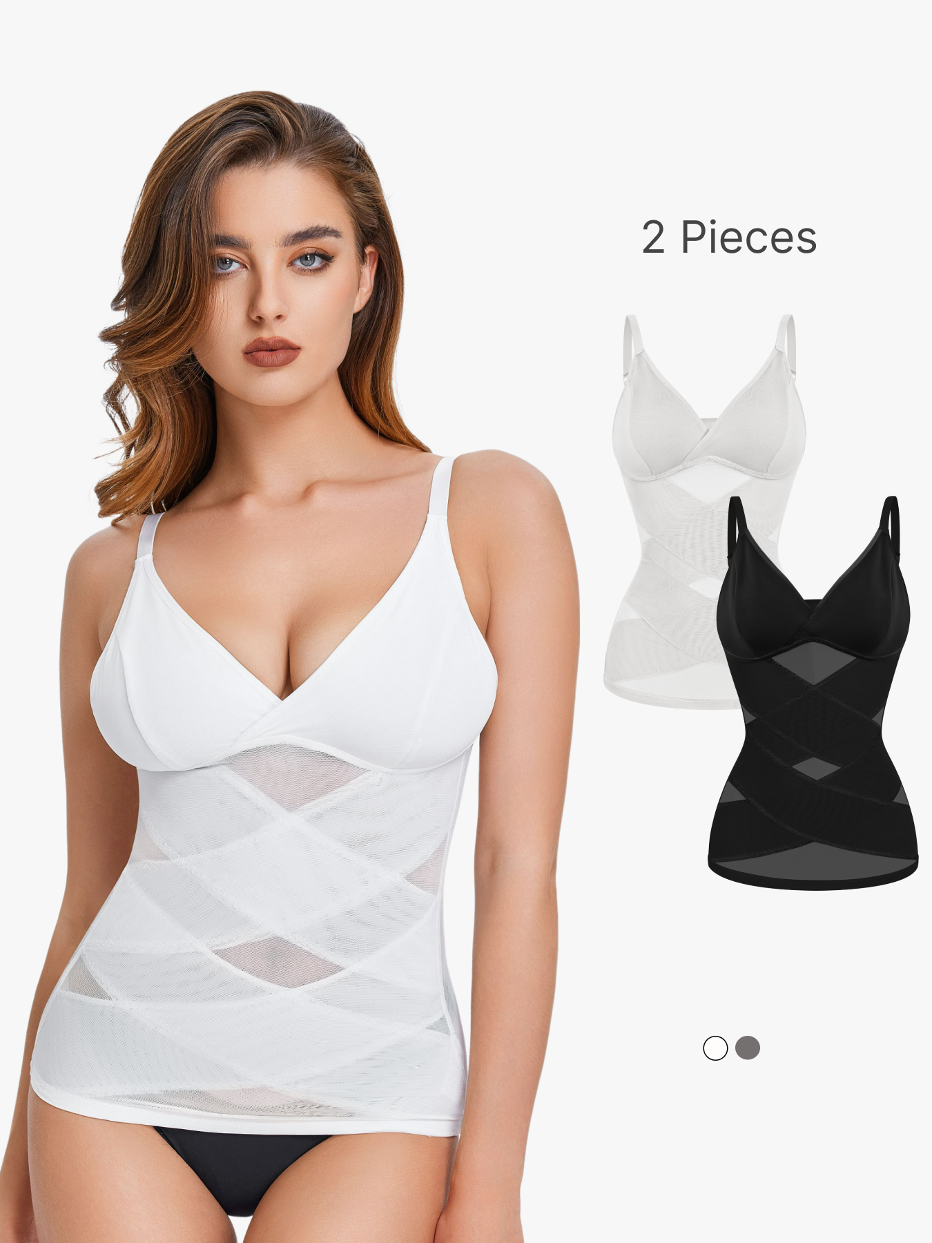 BRABIC 2-Piece Set Tummy Control Shapewear Tops Compression Tanks Cami Tops V-Neck with Built in Bra TO007