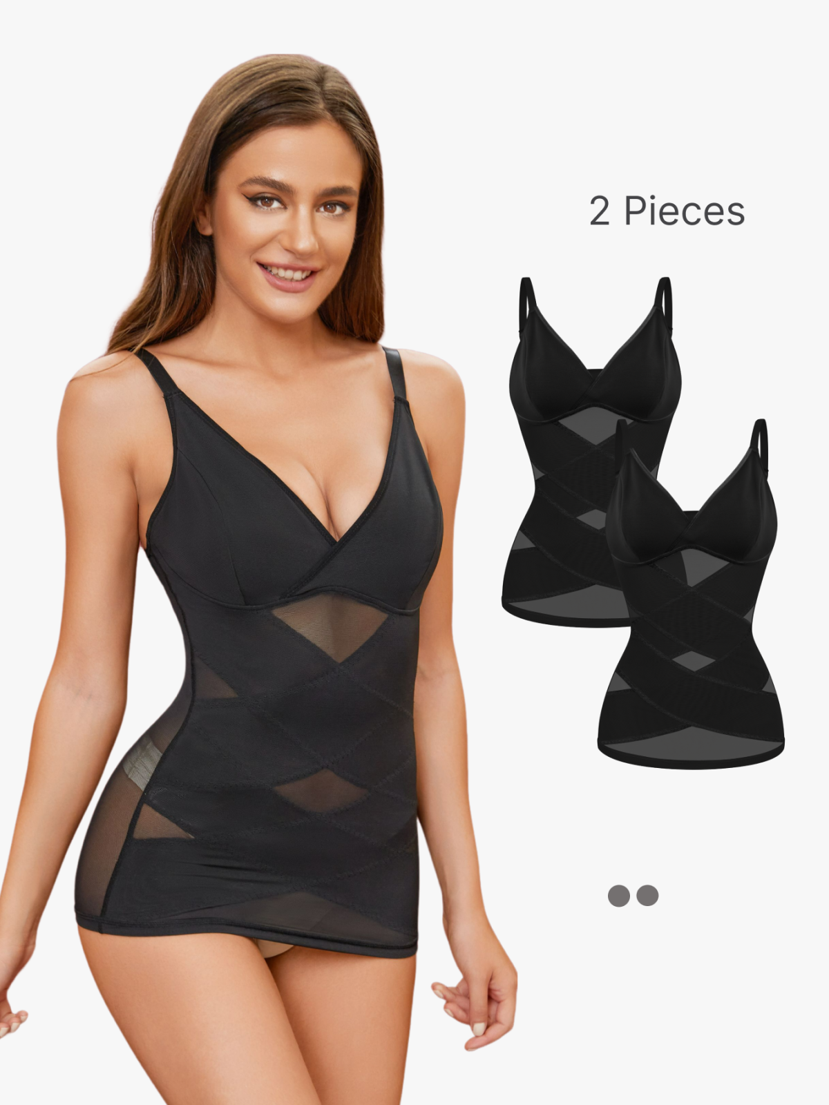 2 Pieces Mesh Extreme Tummy Control Shapewear Deep V Built In Bra Tank Top-Brabic