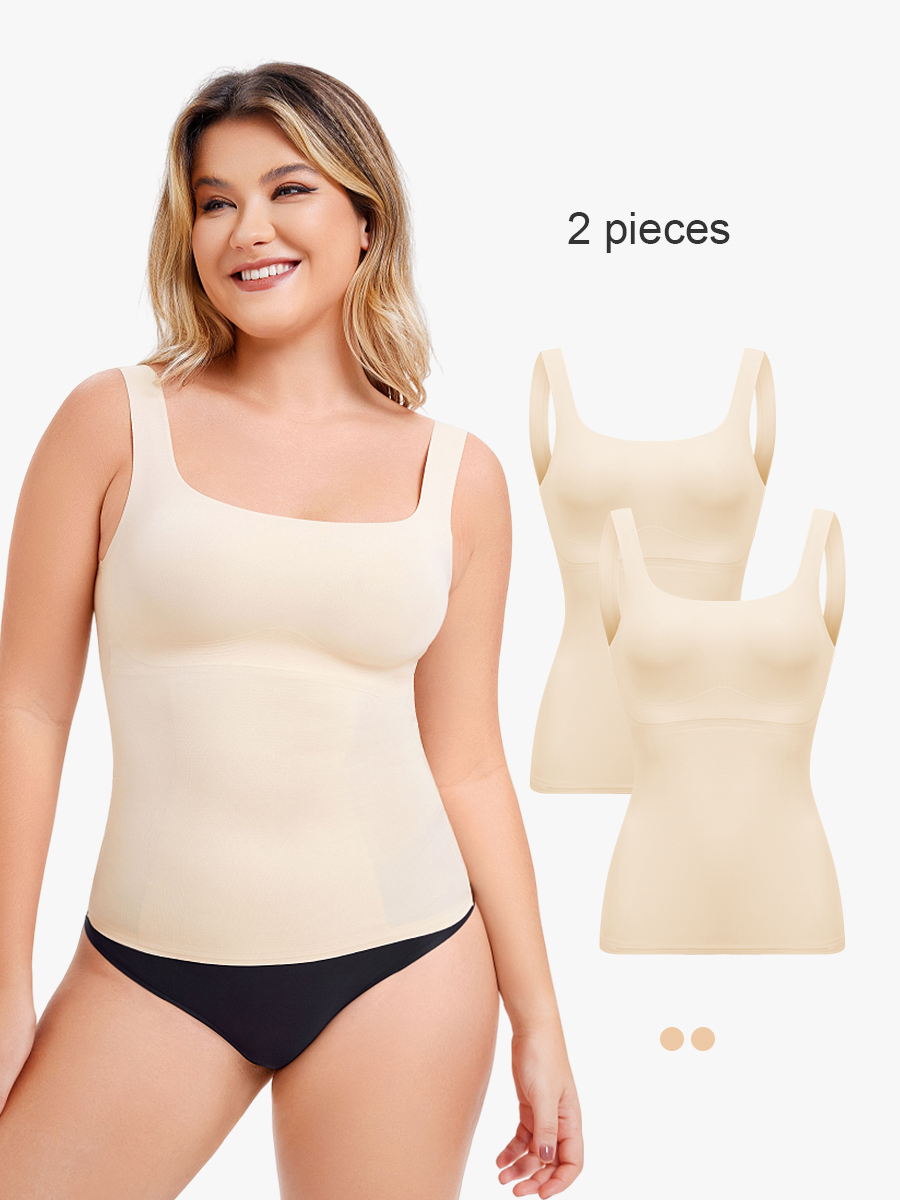 BRABIC 2 Piece Set Compression Tanks for Women Tummy Control Shapewear Square Neck Tank Top TO011